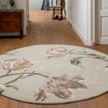Květinový kruhový koberec Laura Ashley Gosford natural / sage green 81307  - kruh 200 - Brink & Campman