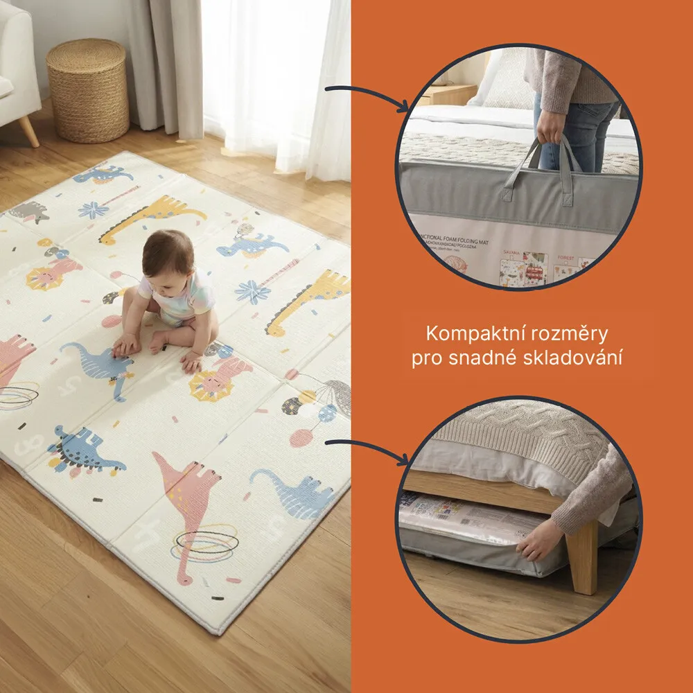 Multifunkční pěnová skládací podložka oboustranná DINO