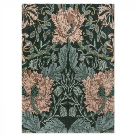 Květinový vlněný koberec Morris & Co Honeysuckle&Tulip teal 130407 Brink & Campman
